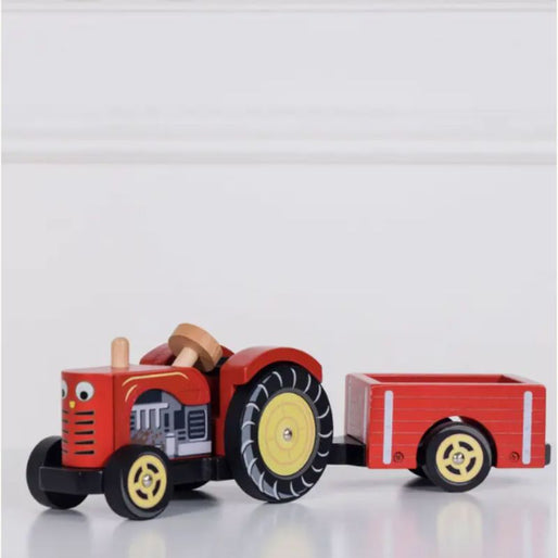 Jouet en bois - tracteur rouge